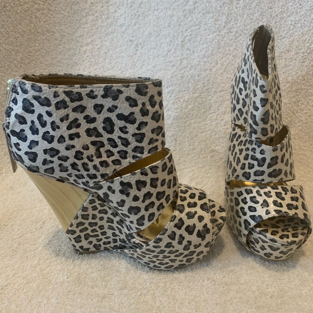 Leopard Print Wedge Ankle Boots